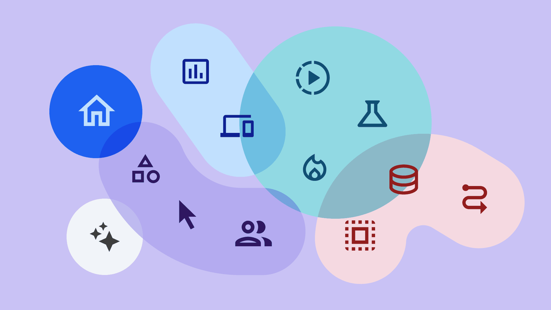 Colorful graphic suggesting ways to group overlapping product features