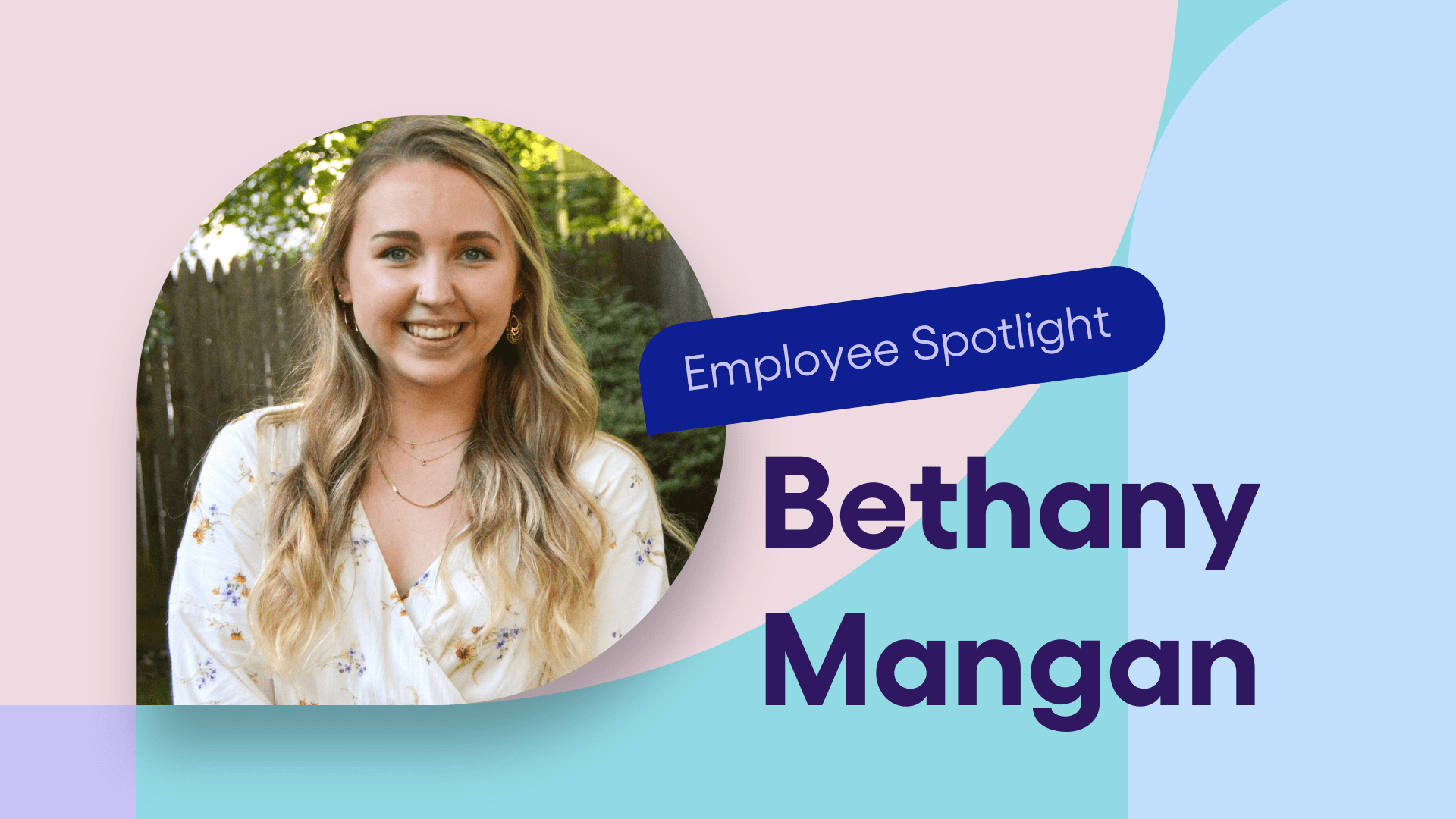 Headshot of Bethany over a pastel mosaic