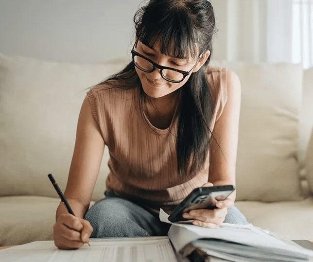 girl checking money app