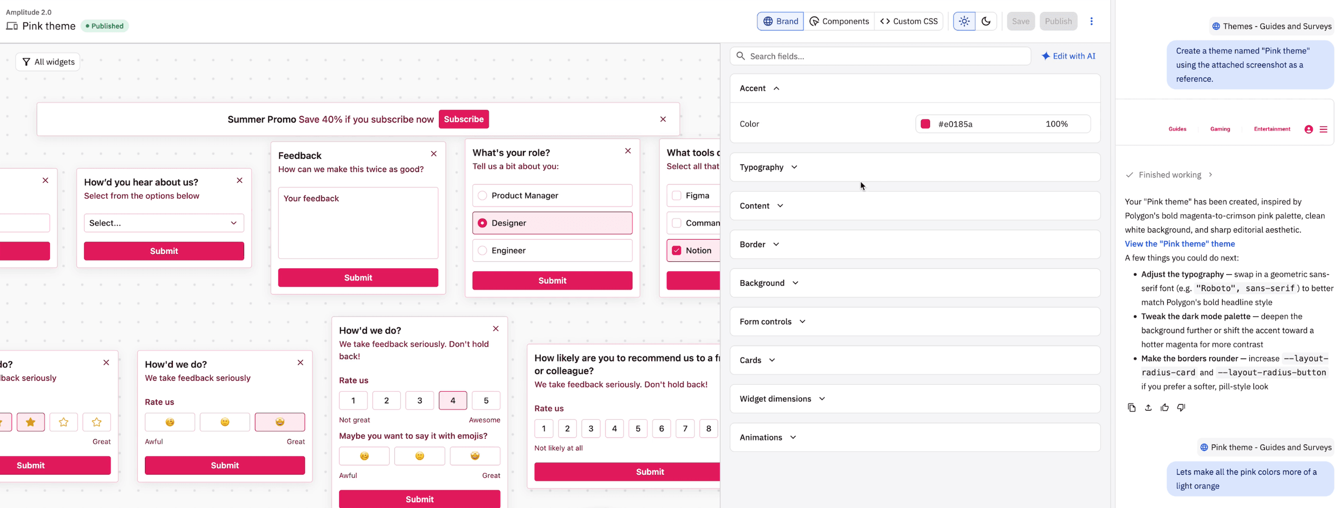 Create and edit Guides and Surveys themes with Global Chat