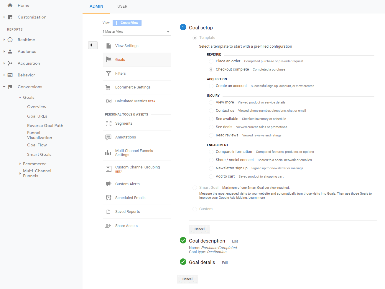Google Analytics goal set up